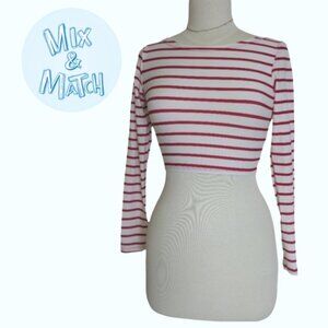 Crop Rashguard Red & White Striped Long Sleeve Size XS